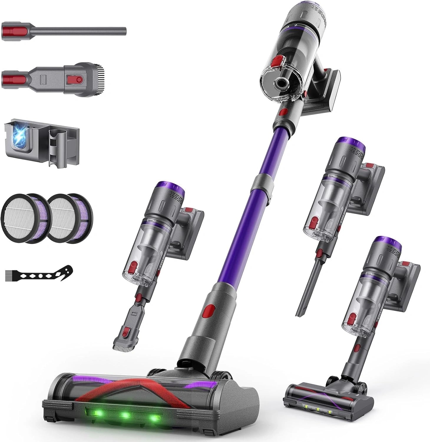 Aspirateur Balai Sans Fil 600W 58KPa, Autonomie 75min, Écran LED, Brosse Anti-Emmêlement