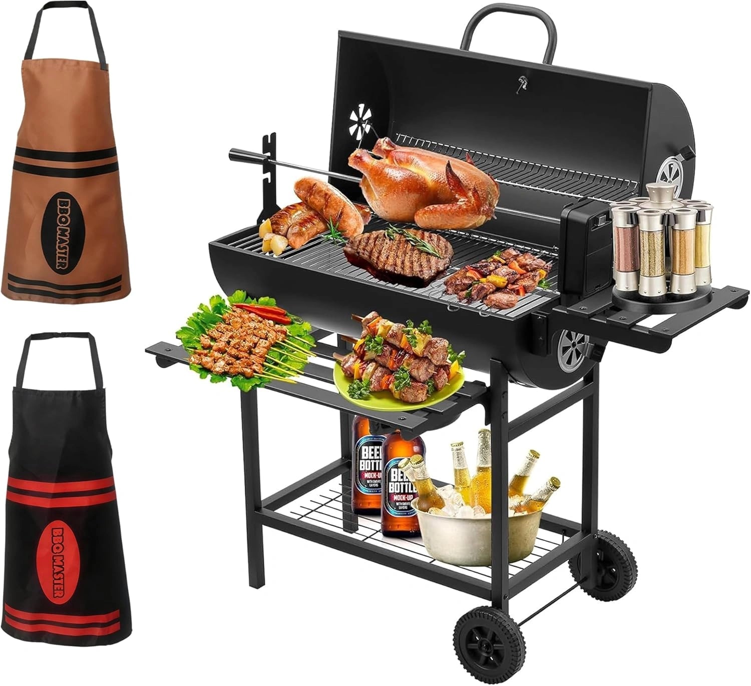 Barbecue au Charbon de Bois TEENO avec Accessoires Complètes et Grille XXL