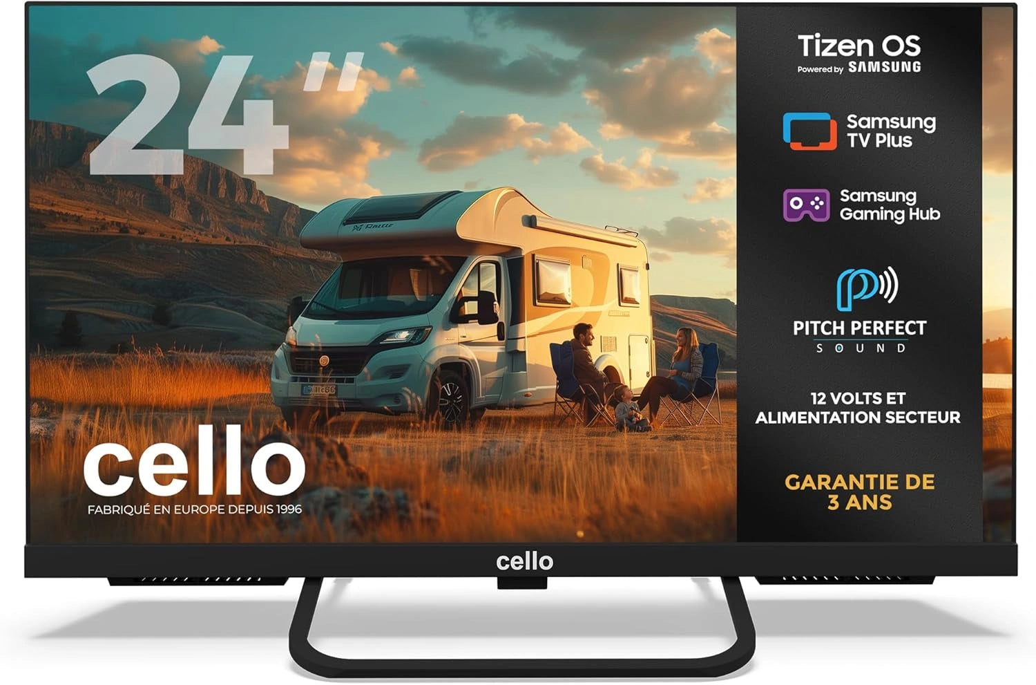 Téléviseur LED 24 pouces Cello Smart pour Camping avec Tizen OS et Hub Gaming