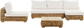 Ensemble Mobilier de Jardin en Rotin Brun avec Canapé d'Angle, Fauteuils et Table, Coussins Blancs Confortables
