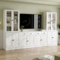 VOWNER Meuble TV Mural en Bois avec Portes en Verre, pour Téléviseurs jusqu'à 75", 280x180,3x40cm, Étagères Intégrées pour Salon, Blanc
