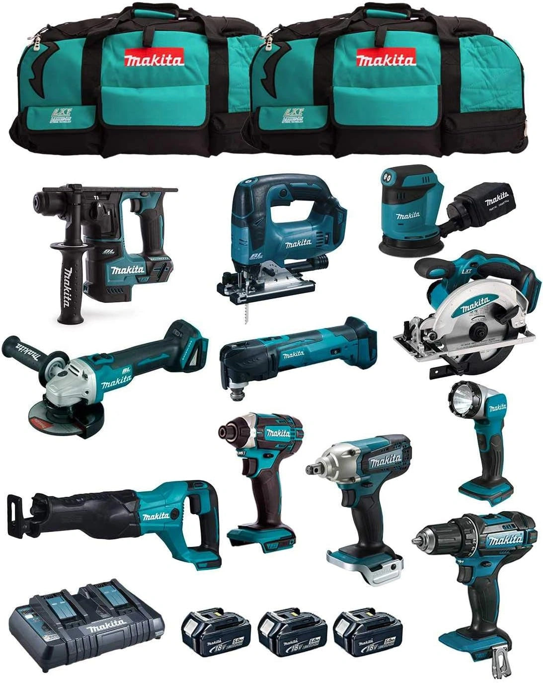 MAKITA Ensemble Outils Électriques 12 Pièces avec 3 Batteries 5.0 Ah et Chargeur