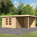 Abri de Jardin en Bois Massif avec Terrasse et Appentis, 9,24m², Double Porte Vitrée