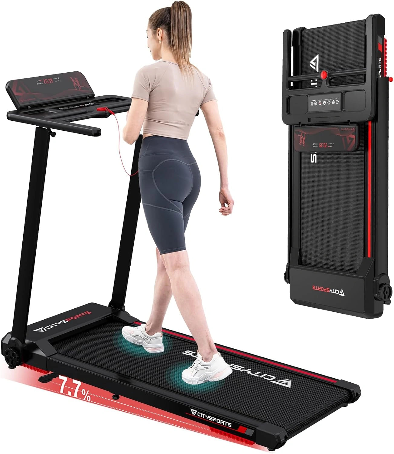 Tapis de Course CITYSPORTS Pliable 12 km/h avec Écran LED et Support Tablette pour Maison et Bureau