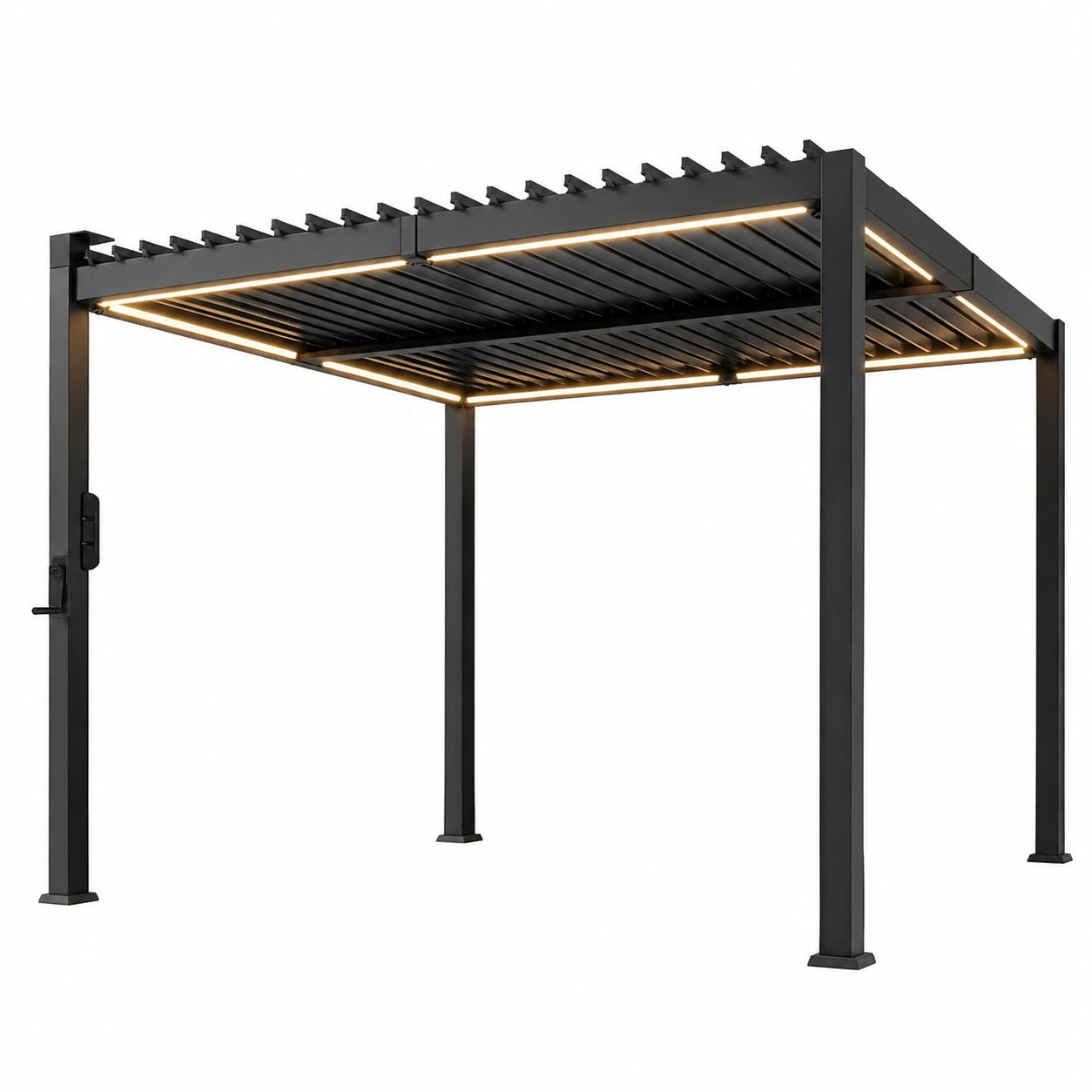 Pergola Bioclimatique 3x3m avec LED Solaires et Lames Orientables