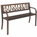 Banc de jardin ext¨¦rieur, 127 cm, en acier avec dossier floral et accoudoirs arrondis, r¨¦sistant aux intemp¨¦ries