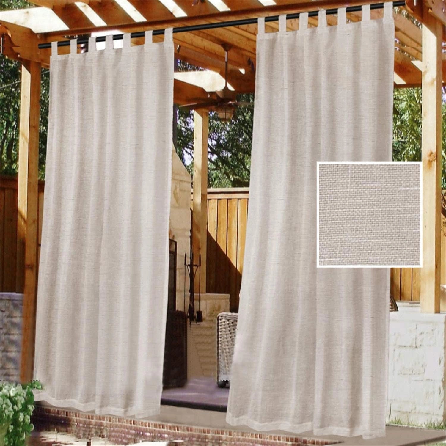 Paire de Rideaux Extérieurs Imperméables Occultants avec Velcro pour Terrasse et Pergola, 240 x 132 cm, Couleur Naturelle