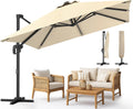 Parasol de Jardin Déporté 3x3M, Inclinable 360° avec Housse, Beige Foncé, Anti-UV et Imperméable