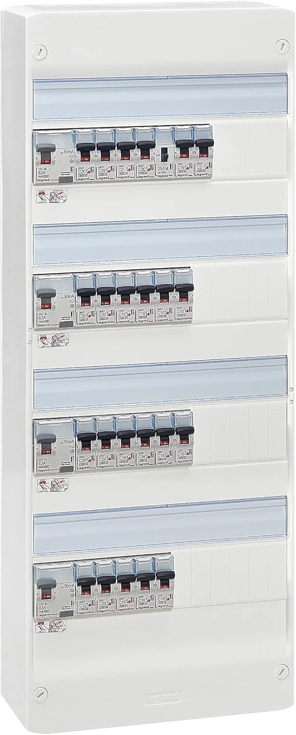 Tableau Électrique Legrand Pré-Équipé 4 Rangées - Disjoncteurs Automatiques - Usage Résidentiel T6 - Fabriqué en France - Blanc
