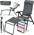Chaise de Jardin Pliante en Aluminium avec Repose-Pieds et Dossier Réglable - Confort Gris pour Extérieur
