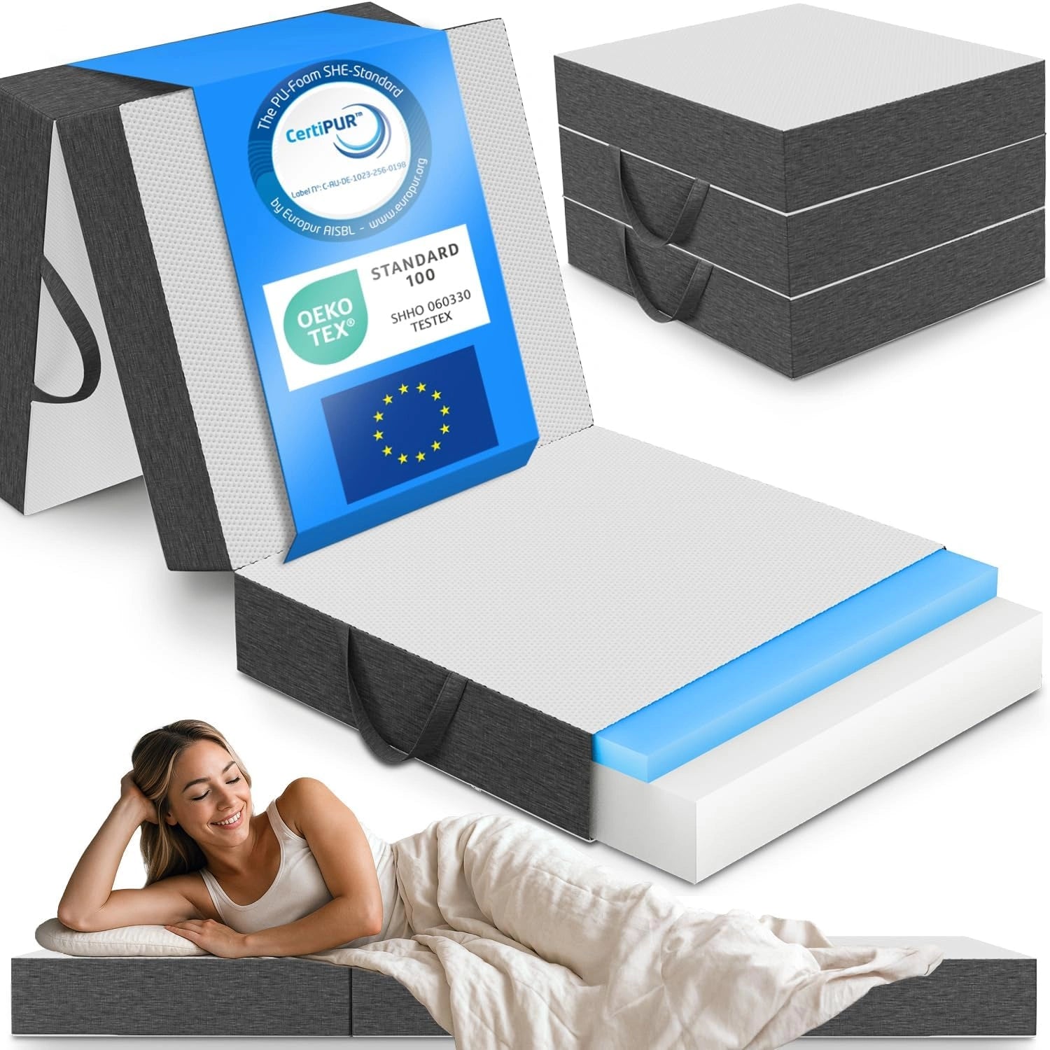 Matelas Pliable Confort 90x200 cm, Mousse Viscoélastique 15 cm, Lit d'Appoint Enfant et Adulte, Housse Amovible