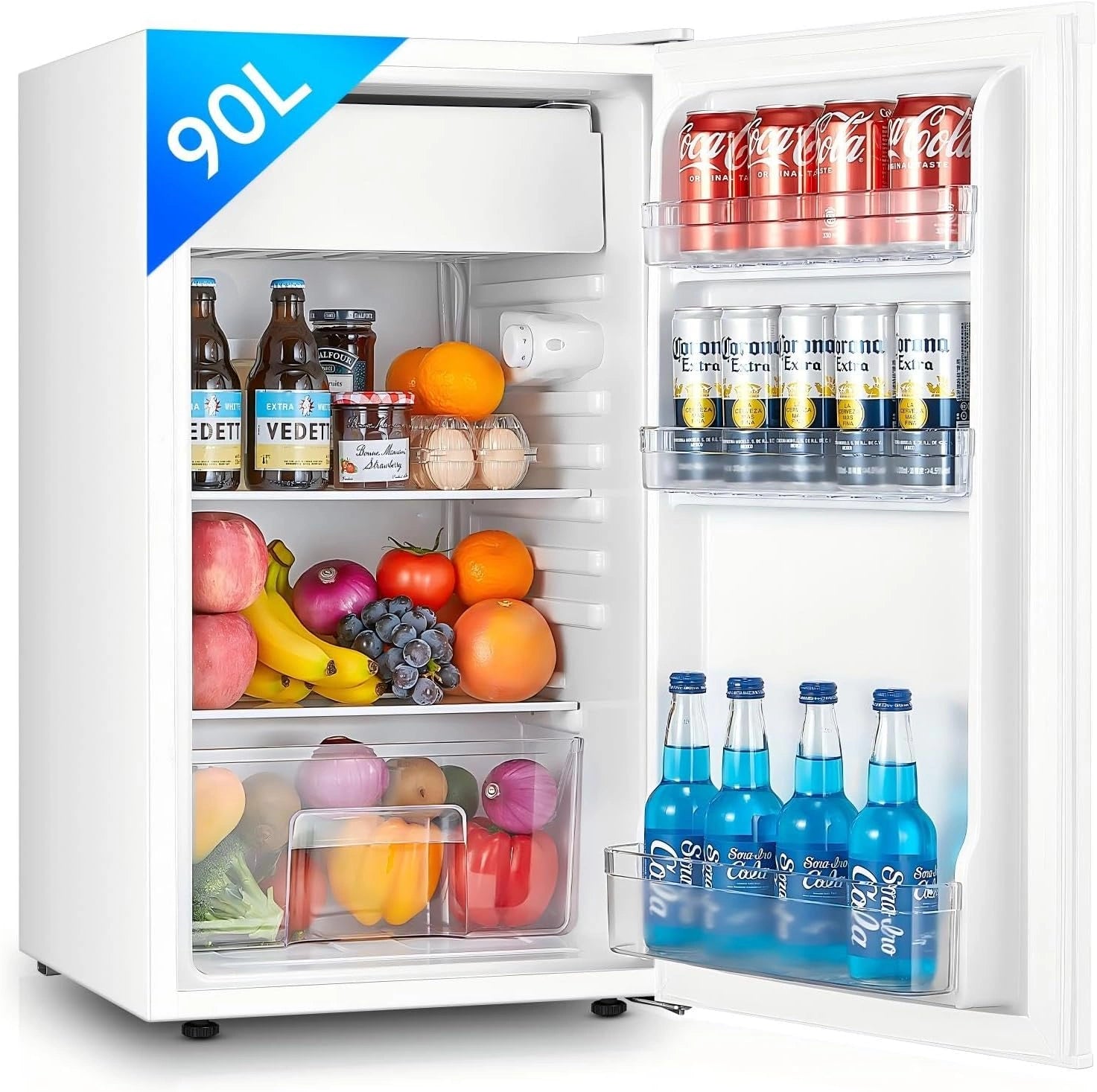 Réfrigérateur Compact FOHERE 91L avec Congélateur, Porte Réversible, Silencieux, Idéal Bureau et Dortoir, Blanc