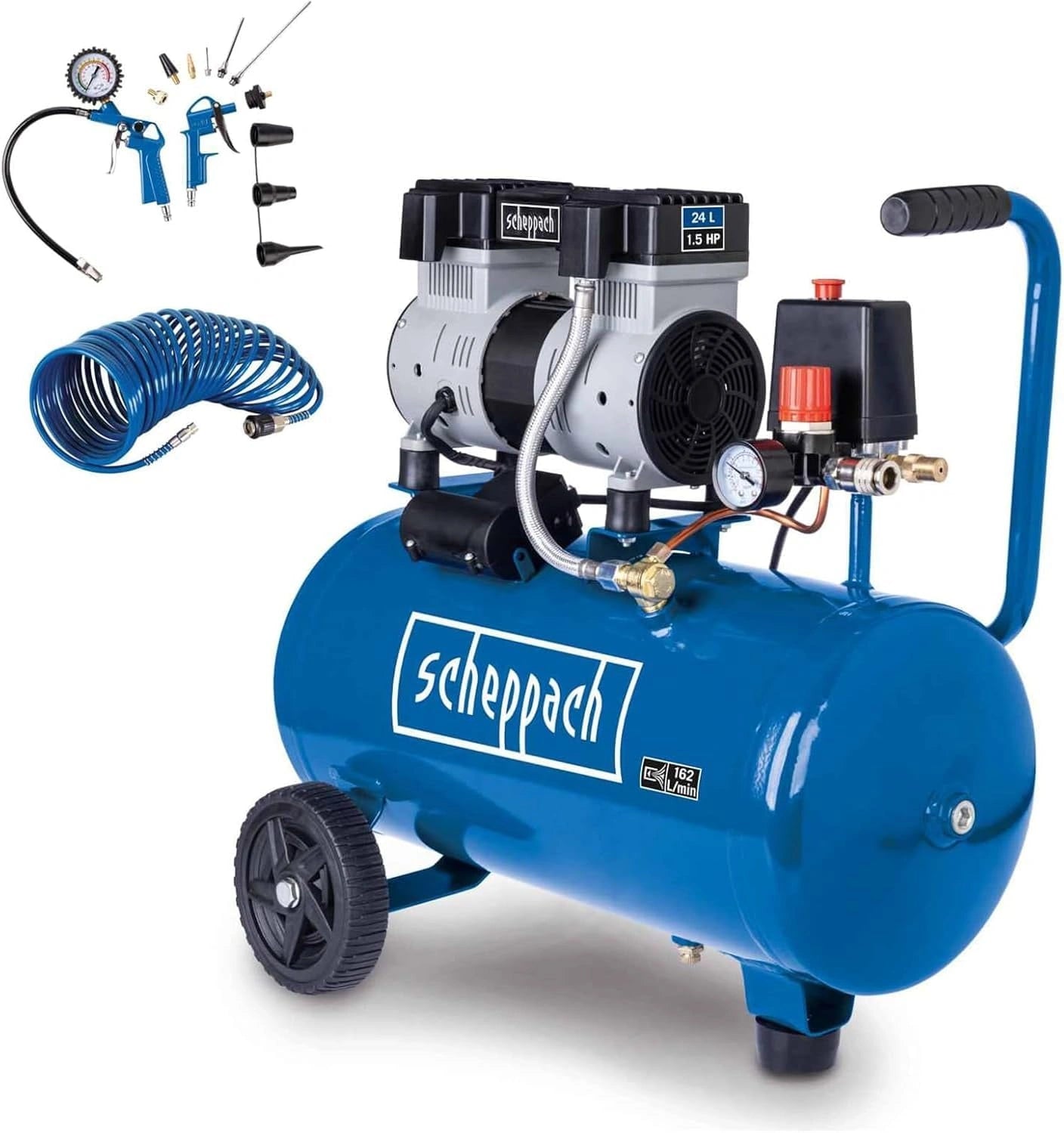 Compresseur Silencieux Scheppach HC26Si 24L, 8 Bars, 230V, Sans Huile