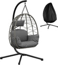 Chaise Hamac Suspendue XL en Rotin Gris avec Coussin Confortable, Hauteur Ajustable pour Intérieur et Extérieur