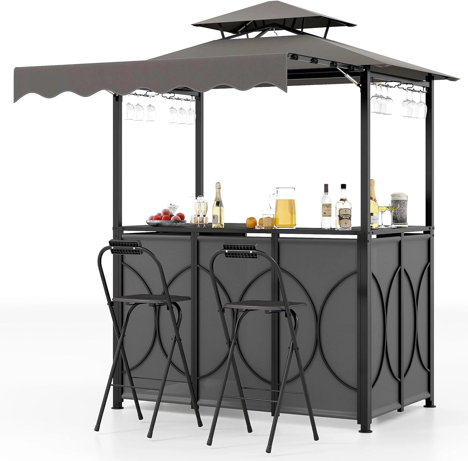 Ensemble de Barbecue de Jardin avec Chaises et Auvent - Gris