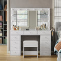 Coiffeuse Blanche avec Miroir LED et Tabouret, 11 Tiroirs, 12 Lampes et Ports USB
