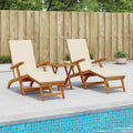 Ensemble de 3 chaises longues en acacia blanc crème, pliables et ajustables, 5 positions