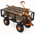 Chariot de Jardin Robuste, Côtés Détachables, Poignée Pivotante à 180° (Noir et Orange, Capacité 408 kg)