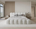 Lit Coffre 180x200 en Tissu Bouclé Blanc pour 2 Personnes