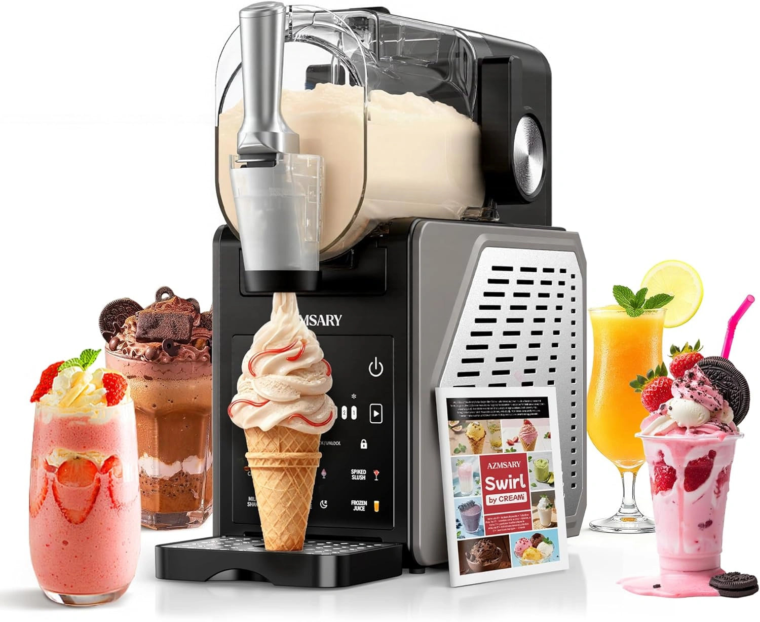 Machine à Granita 2,5 L - Slushie Maison avec Écran LED et 6 Programmes : Glaces, Margaritas, Frappés, Milkshakes, Nettoyage Auto, Sans Glace - Noir