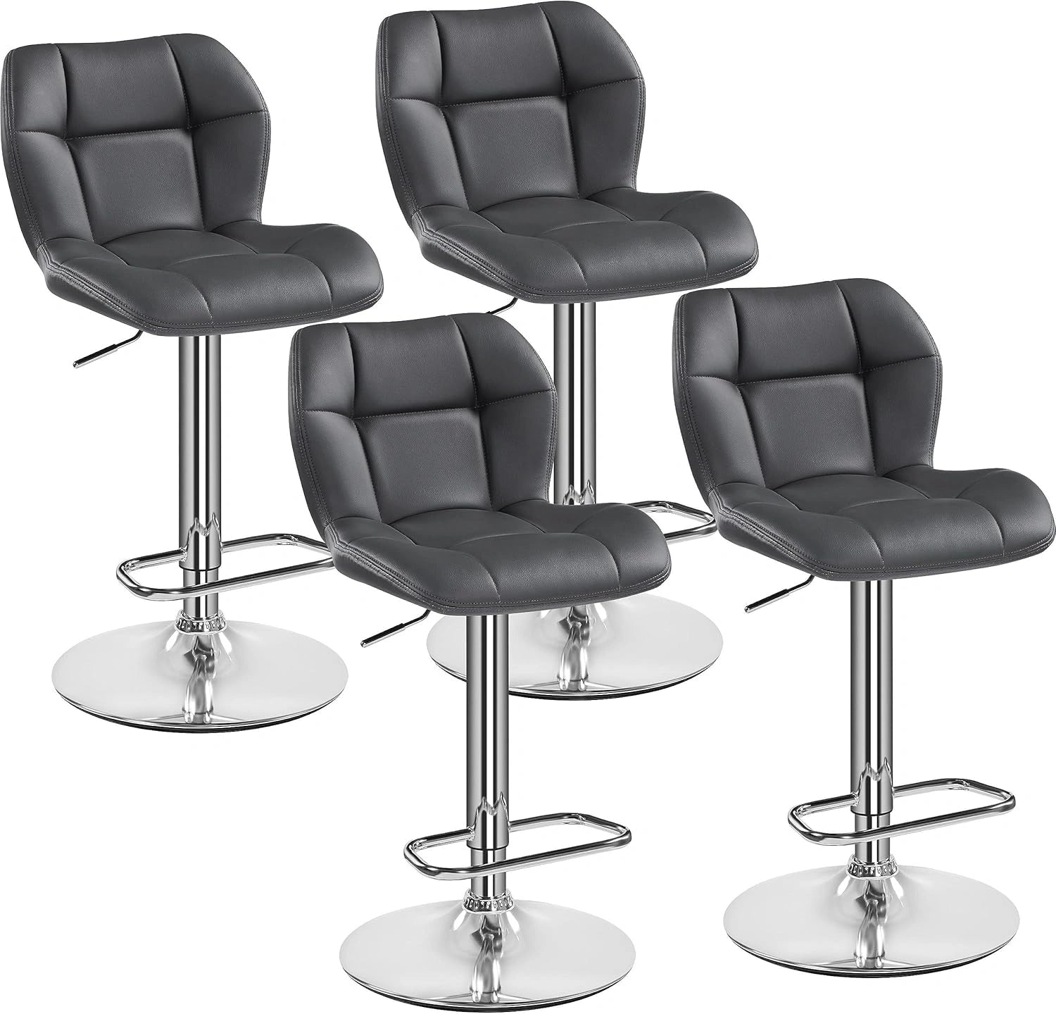 Ensemble de 4 Tabourets de Bar Modernes Réglables avec Revêtement Similicuir Gris