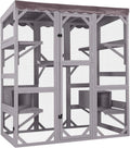 Grande Maison en Bois pour Chats Intérieur et Extérieur, Enclos Mobile avec Toit Imperméable