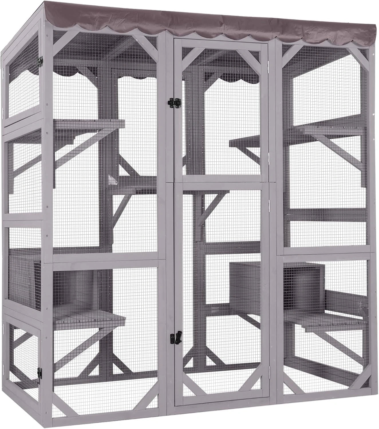 Grande Maison en Bois pour Chats Intérieur et Extérieur, Enclos Mobile avec Toit Imperméable