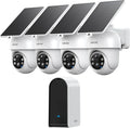 Caméra de Surveillance Extérieure 2K ANSQUE, Solaire et Sans Fil avec Batterie, Kit 4 Caméras, PTZ 360°, Vision Nocturne Couleur, Alarme Intégrée