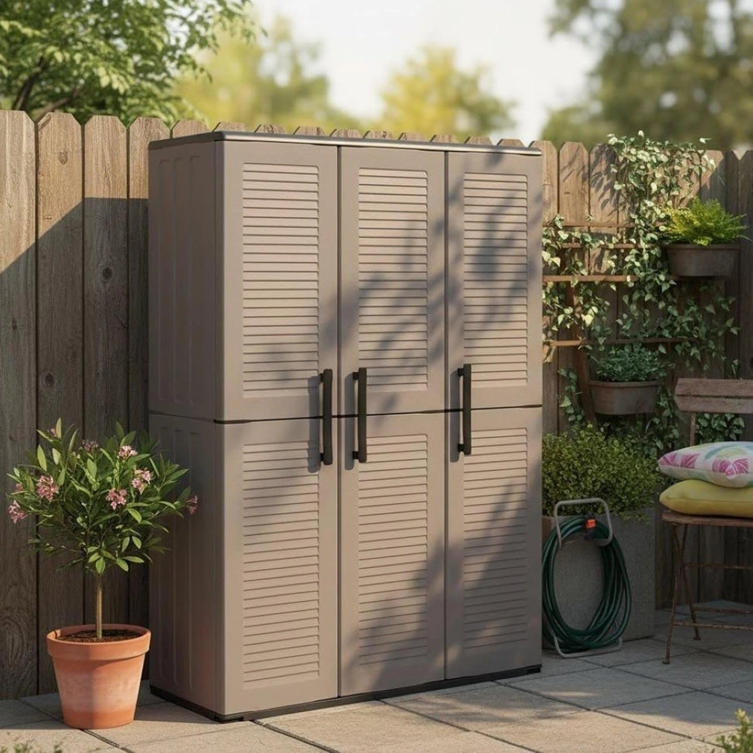 Armoire d'extérieur Bilzen - Meuble de Balcon Polyvalent, Gris/Noir, 102x37x163 cm