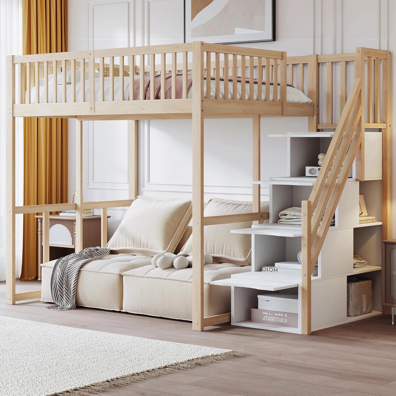 Lit Mezzanine Multifonction 140x200 cm avec Rangement et Escalier - Merax
