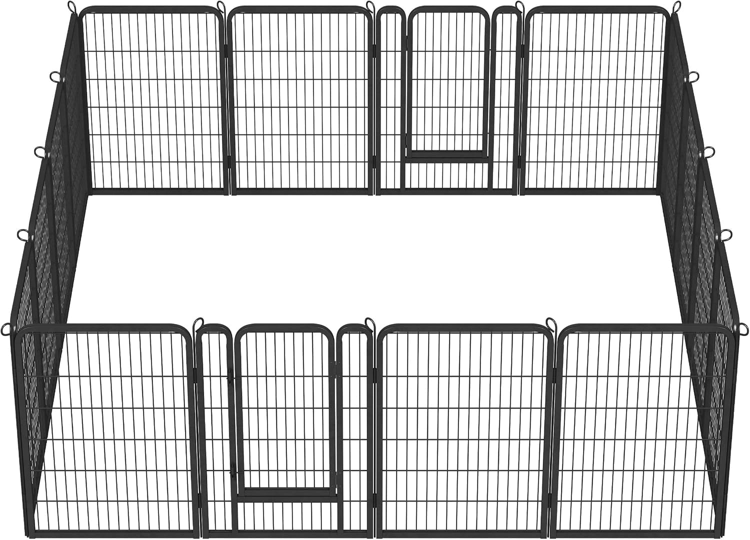 Parc en Métal pour Animaux, 16 Panneaux Modulables avec Porte Sécurisée, Hauteur 100 cm
