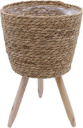 Porte-plantes en rotin avec film intérieur - Pot décoratif avec pieds en bois - 35 x 23 cm