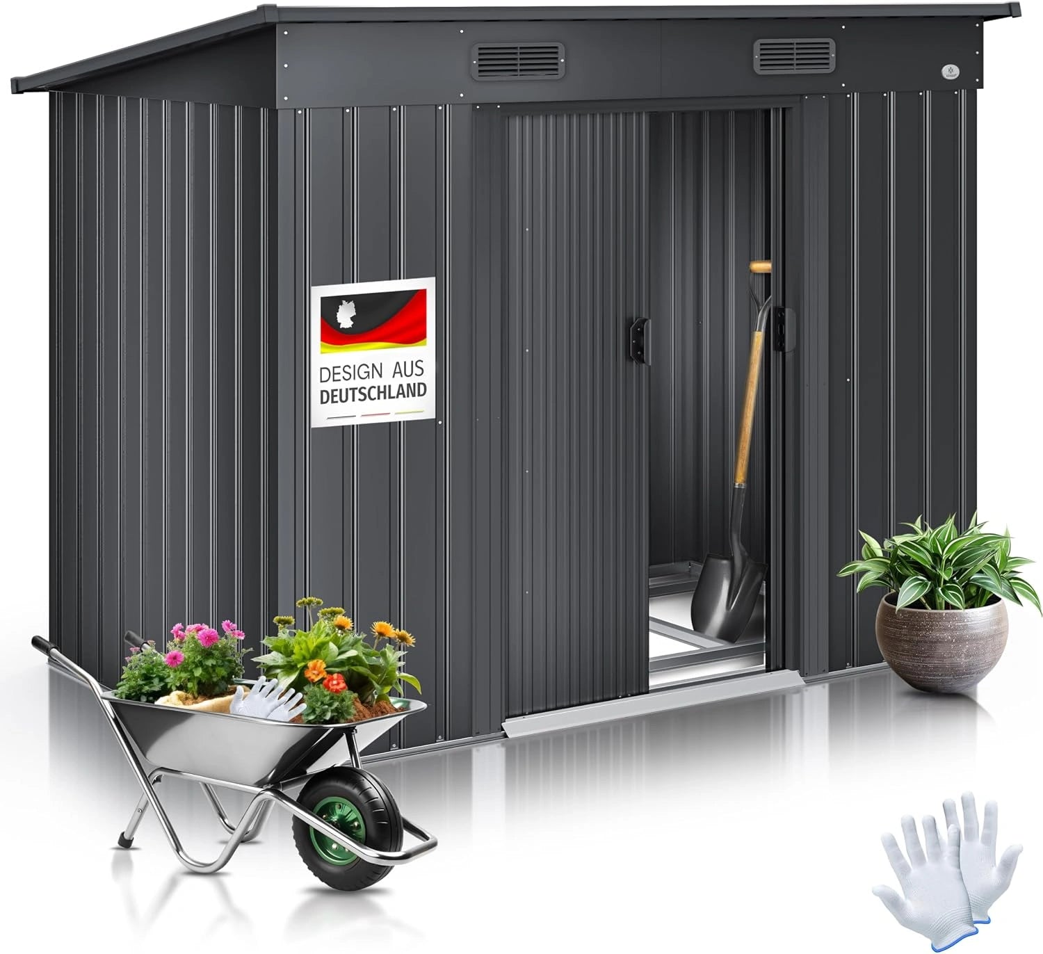 KESSER - Abri de Jardin Métallique 4 m³ avec Fondations et Portes Coulissantes