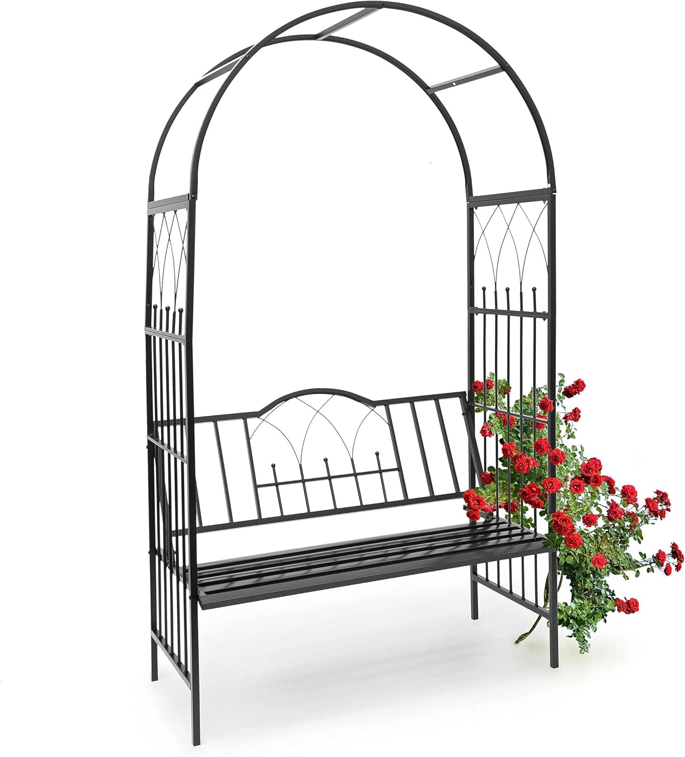 Arche à Rosiers Noire avec Banc pour 2 Personnes - 203x114,5x59 cm