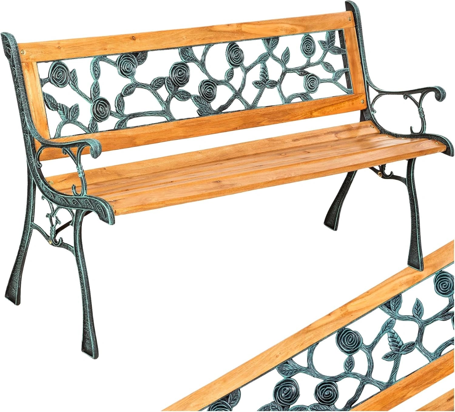 Banc de Jardin en Bois et Fer Forgé Résistant aux Intempéries - Mobilier pour Terrasse et Balcon
