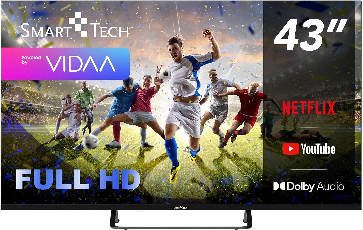 Téléviseur LED 109cm Full HD Smart 43 Pouces VIDAA - Accès Molotov, Netflix, Prime Video, YouTube - 3 HDMI, 2 USB, Mode Hôtel