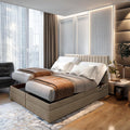 Lit Électrique Adulte ADÈLE - Ensemble Sommier Relaxation avec Matelas à Ressorts Ensachés, Rangement et Surmatelas Velours (Beige, 160 x 200)