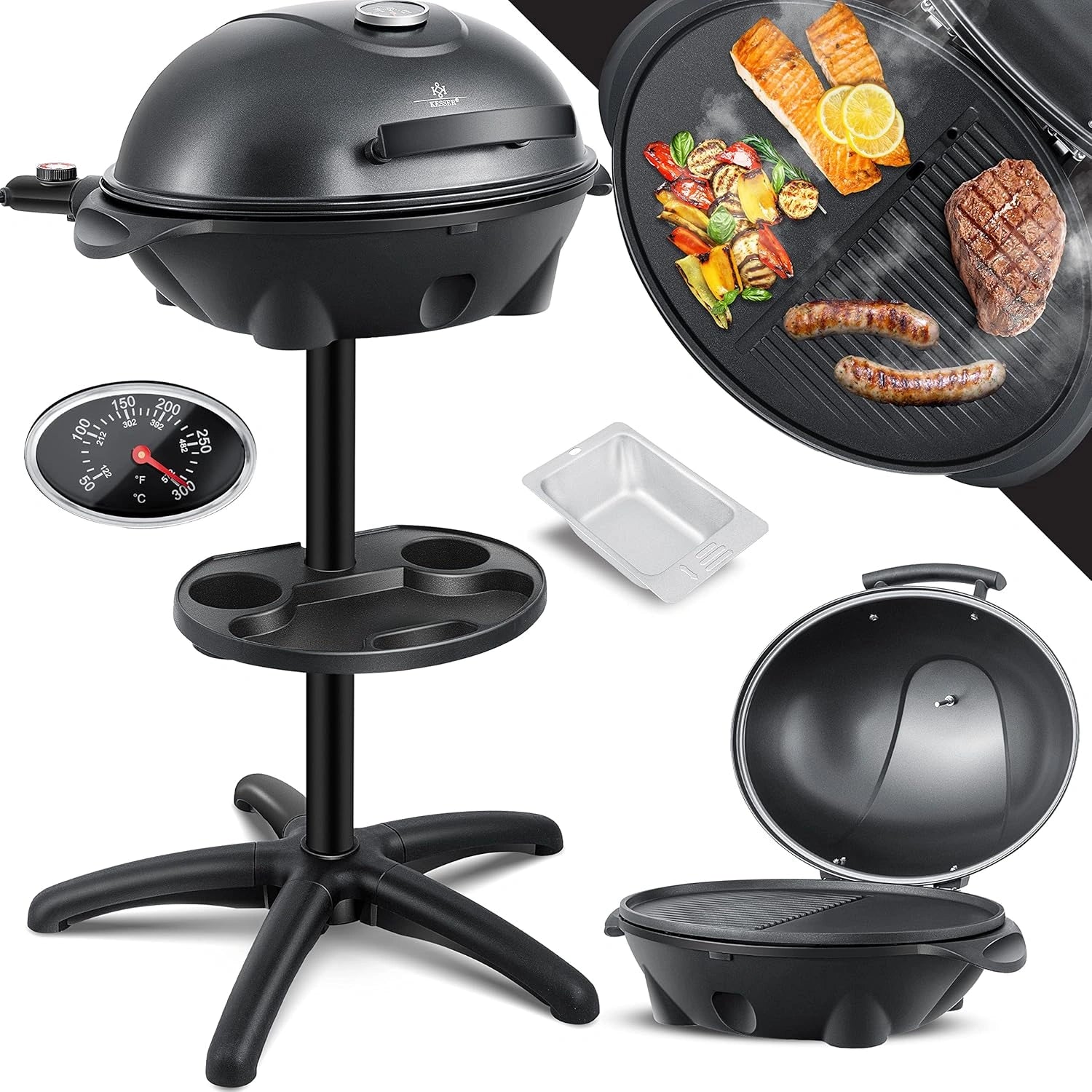 Gril Électrique 2en1 avec Thermomètre, 2400W, Revêtement Antiadhésif, Plaque XXL